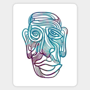 Abstract face line drawing in blues and purples Magnet